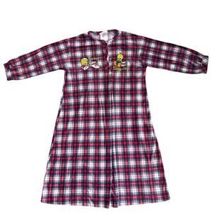 Vintage Acme Kids Warner Bros 90s Girls Red Flannel Tweety Bird Nightgown XXS‎